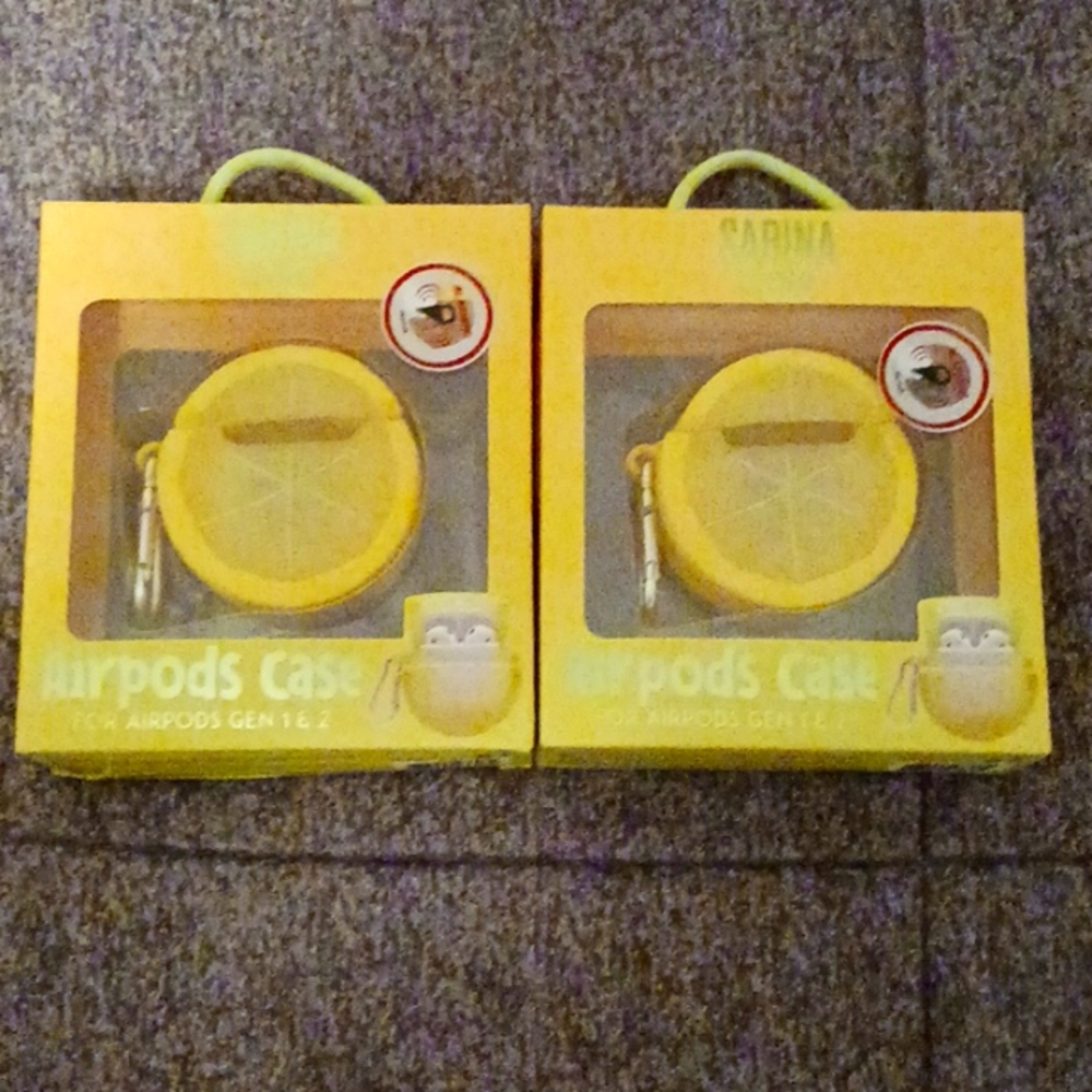 AIRPODS CASE 🍋 WITH CLIP FOR GEN. 1 & 2 NEW IN BOX.SELLING AS PAIR!!